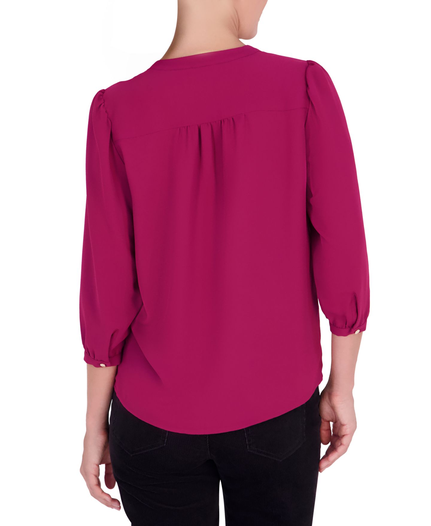 Женская блузка Jones New York 3/4-Sleeve V-Neck Button-Up Blouse, цвет: Ягодный красный — фото 3