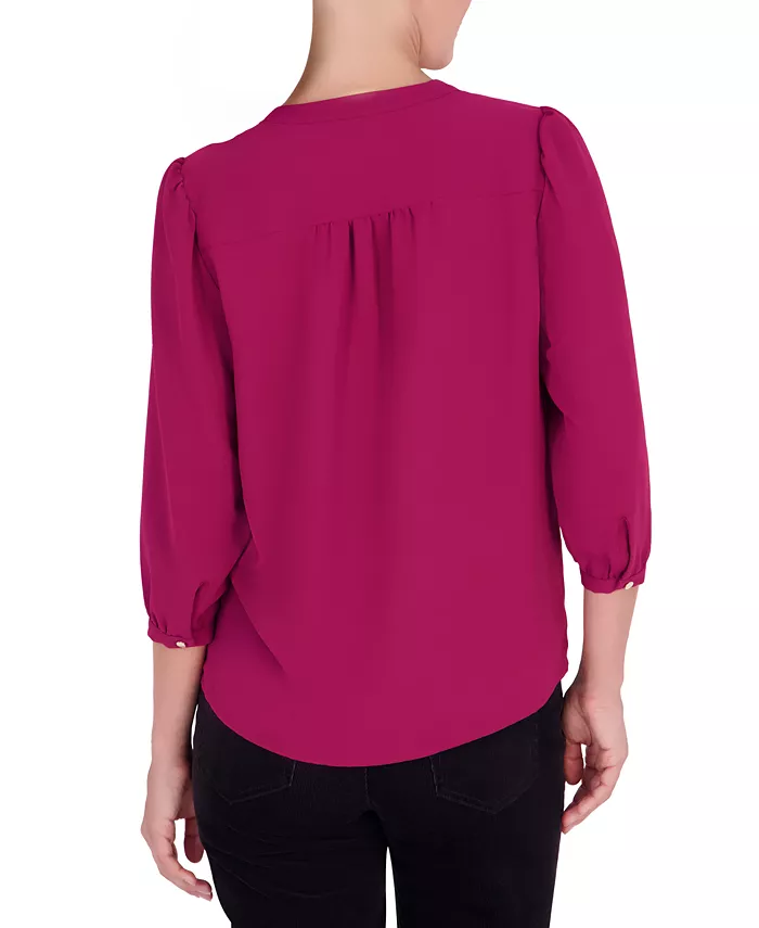 Women's 3/4-Sleeve V-Neck Button-Up Blouse - thumbnail 3