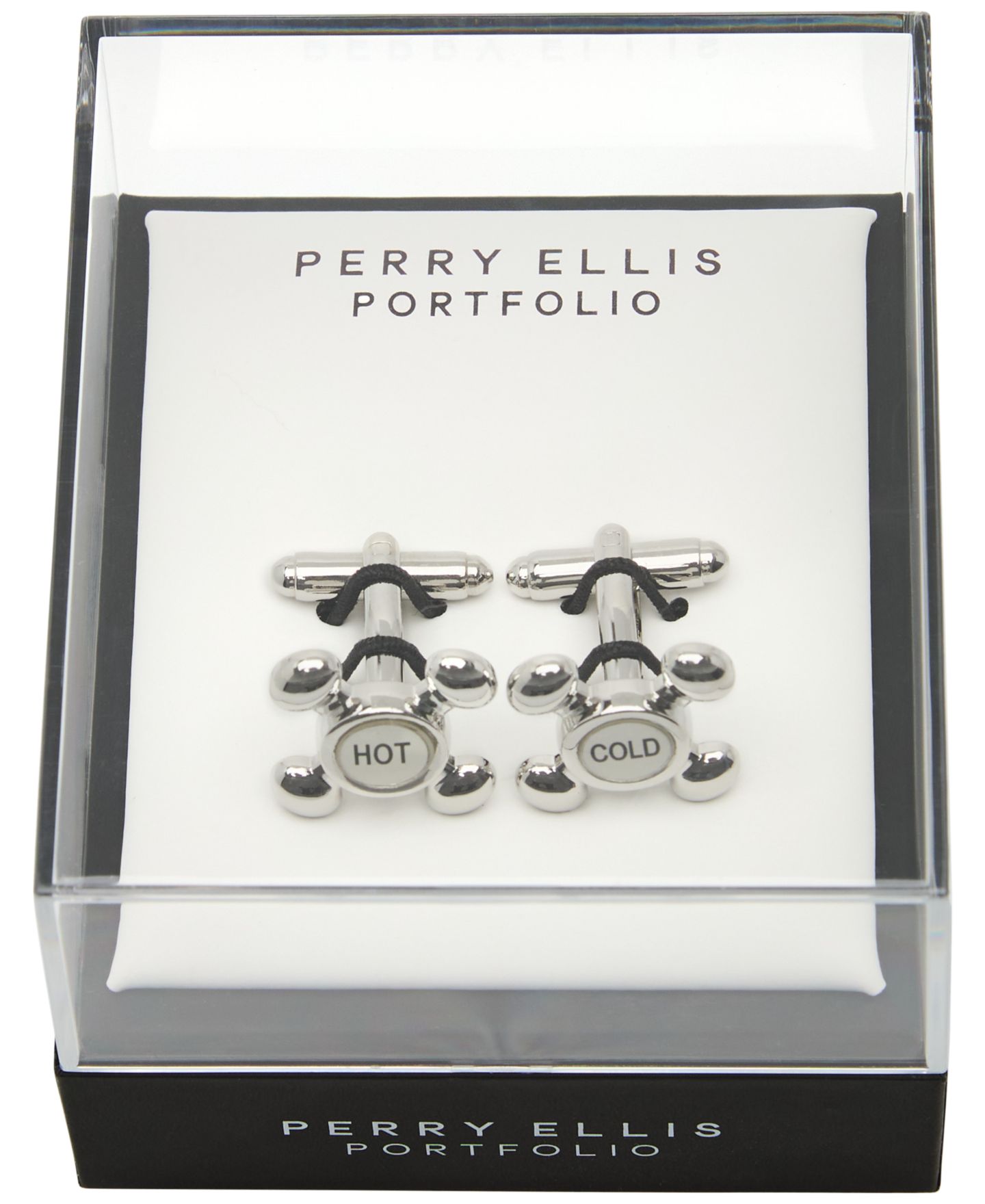 Мужские запонки Perry Ellis Portfolio Silver-Tone Hot Cold Cufflinks, цвет: Серебряный — фото 3