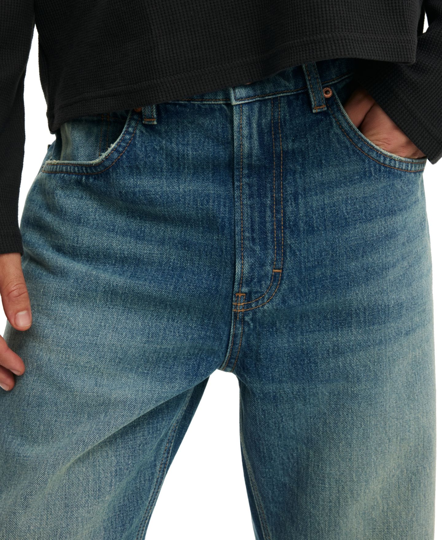 Мужские джинсы COTTON ON Baggy Bootcut, цвет: Потёртый синий — фото 4