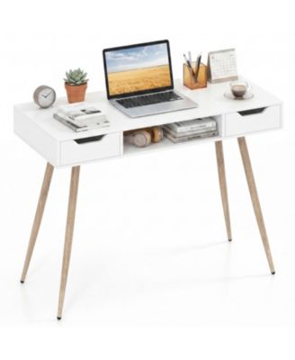 42.5" Mid Century Modern Writing Desk with Metal Leg and Drawers