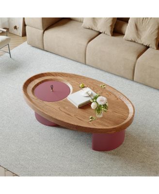 Streamdale  Furniture 45.3" Oval Wood Coffee Table with Storage and Legs