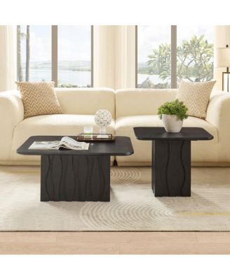 2Piece Nesting Square Coffee Table Set with Wavy Fluted Base