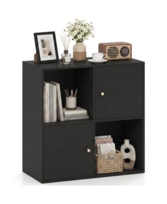 4-cube Bookcase, Floor Standing Display Cabinet with 2 Open Cubes, 2 Enclosed Cubes