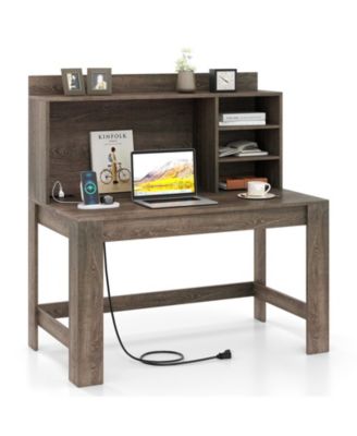 Modern Computer Desk with Hutch and Storage Shelves