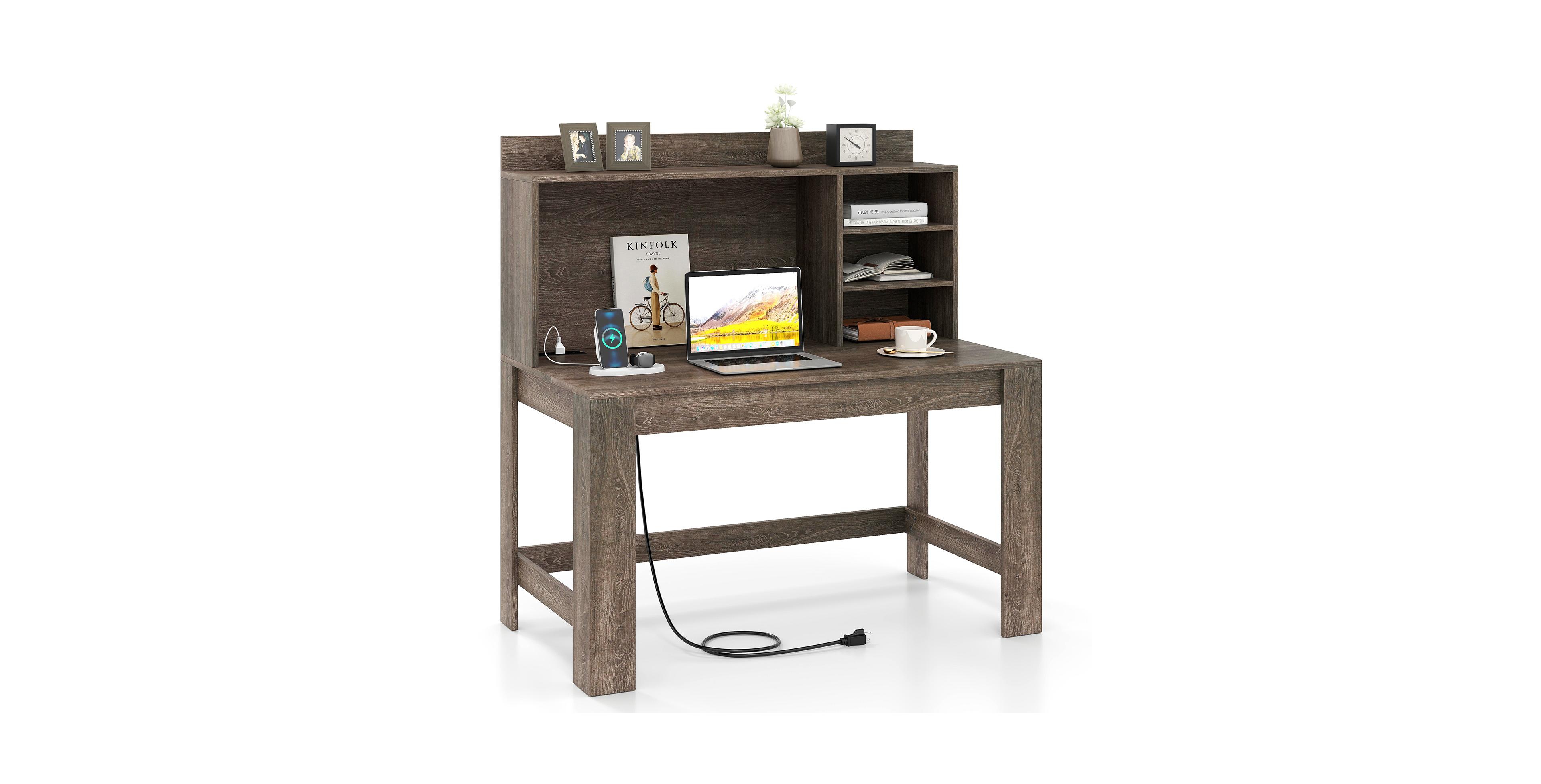 Mecale Modern Computer Desk with Hutch and Storage Shelves