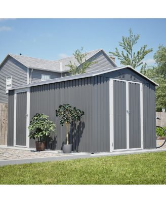 8x12 FT Outdoor Metal Storage Shed with Side Door