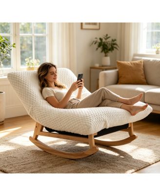 Corduroy Bean Bag Rocking Chair with Solid Wood Frame