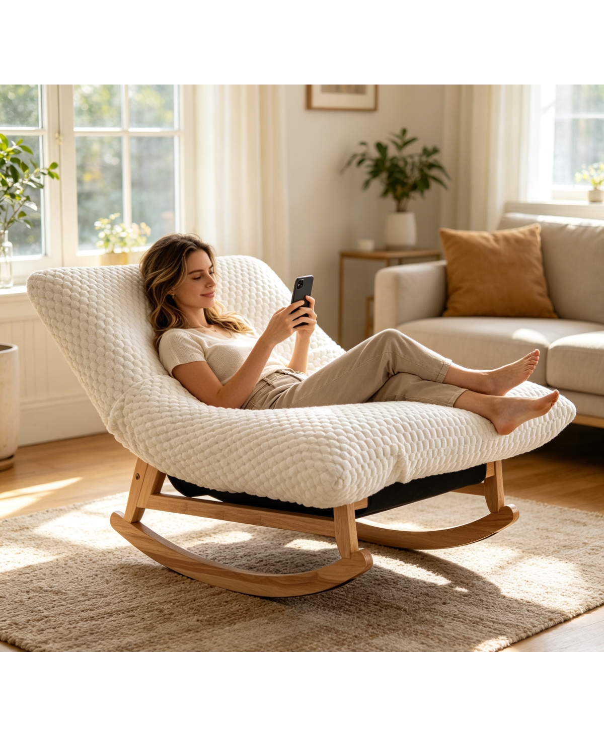 Streamdale Furniture Corduroy Bean Bag Rocking Chair with Solid Wood Frame
