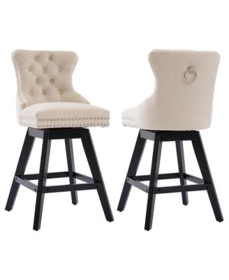 Set of 2 Velvet Swivel Button-Tufted Nailhead Trim Counter-Height Bar Stools