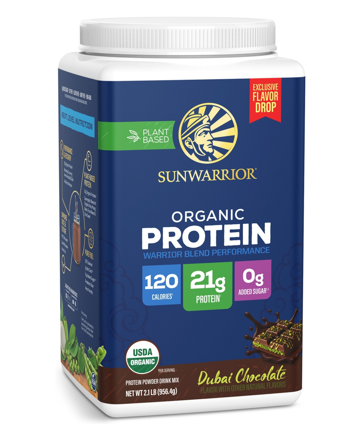 Sunwarrior Warrior Blend Protein Powder, Dubai Chocolate, 21 Gram Protein, 28 Servings
