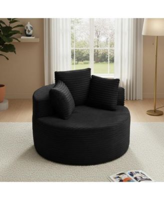 43" Round Corduroy Single Sofa Lounge Chair with 3 Pillows, Modern Minimalist Accent Chair for Bedroom, Living Room and Game Room