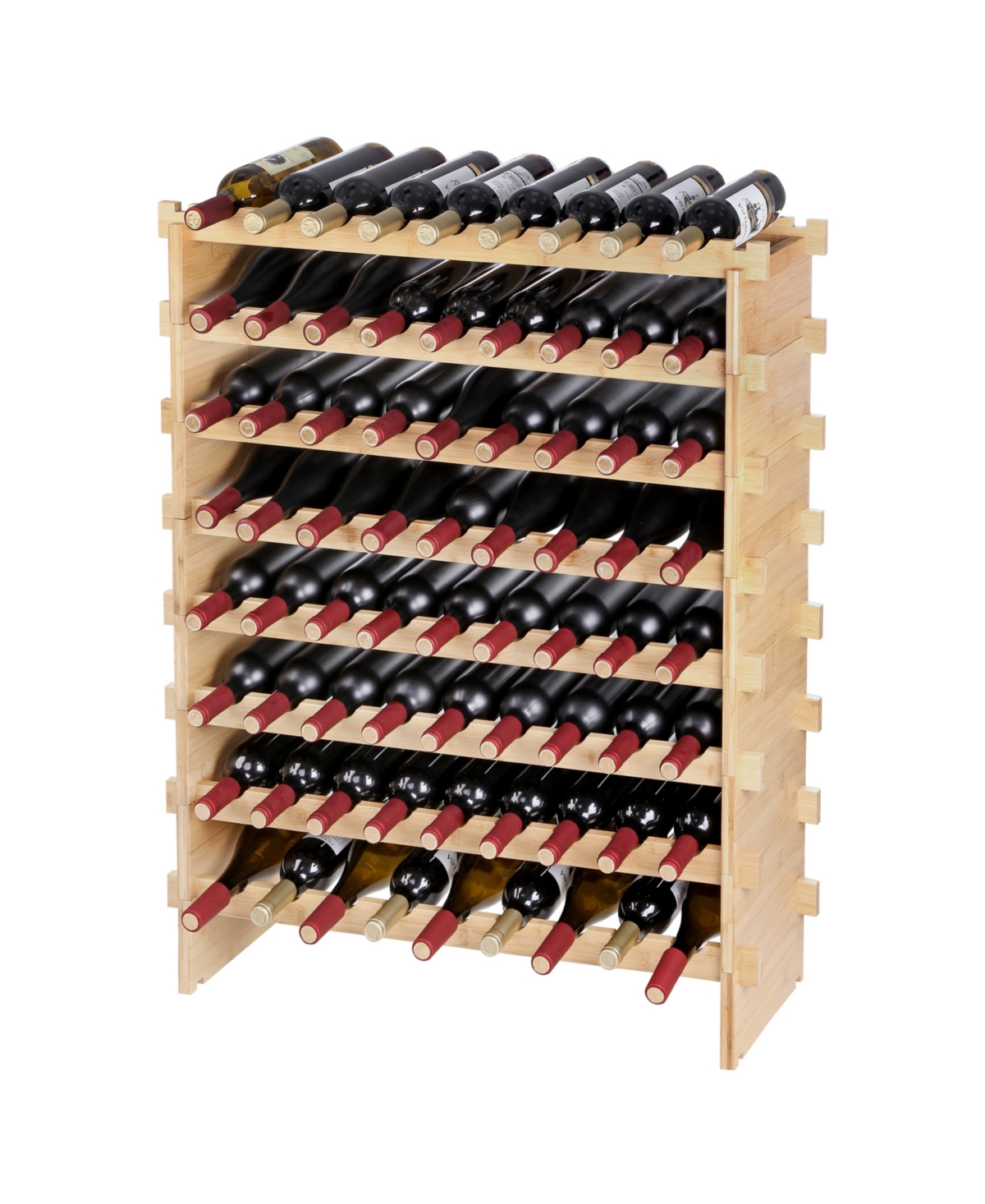 Gouun 72 Bottle 8-Tier Stackable Bamboo Wine Rack with Deep Grooved Bottle Slots