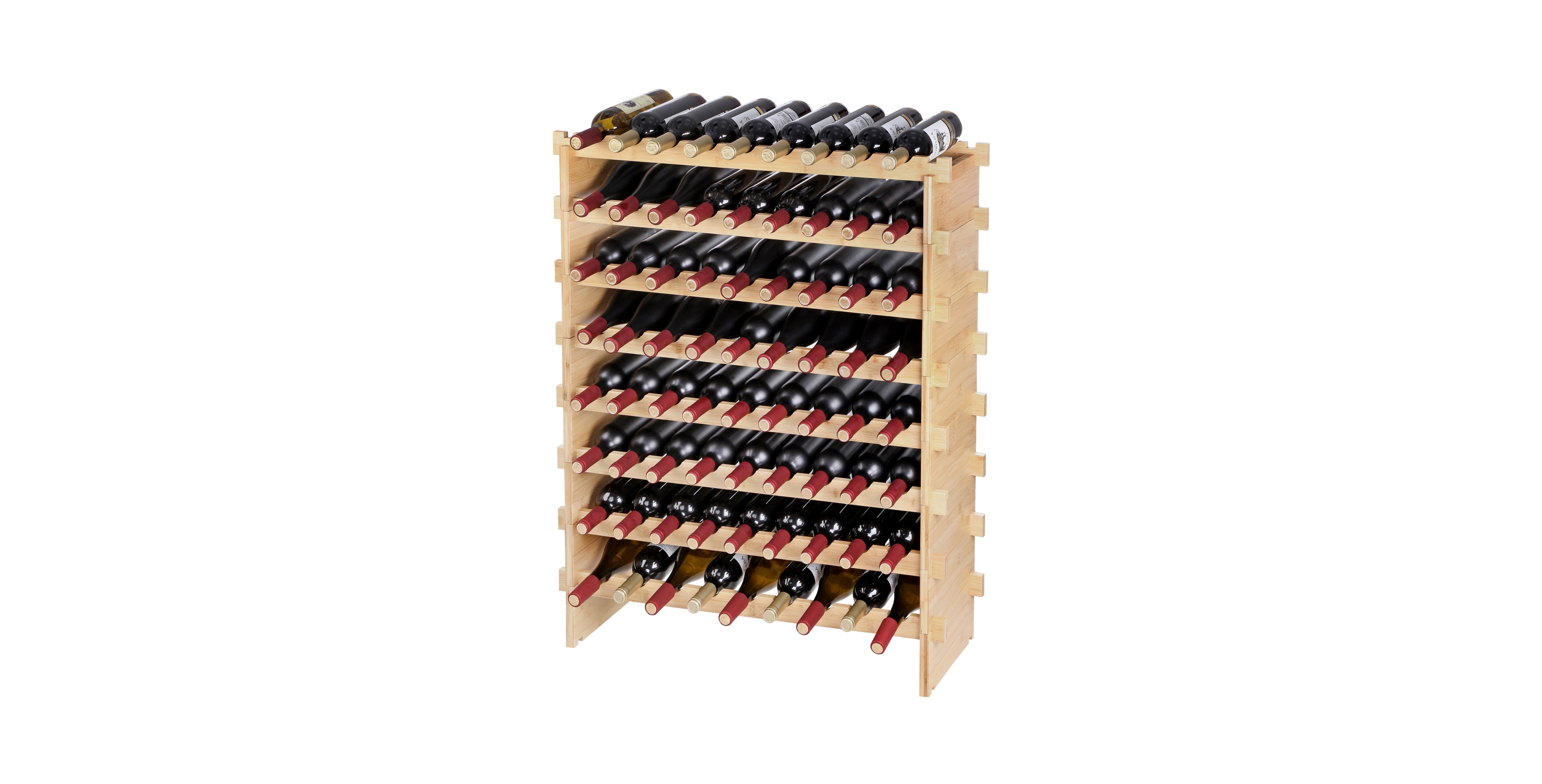 Gouun 72 Bottle 8-Tier Stackable Bamboo Wine Rack with Deep Grooved Bottle Slots