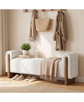 Upholstered Entryway Bench with Solid Wood Base
