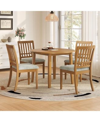 Round Dining Table Set for 4, Folding Extendable Table, Upholstered Dining Side Chair, Space-Saving Apartment Set