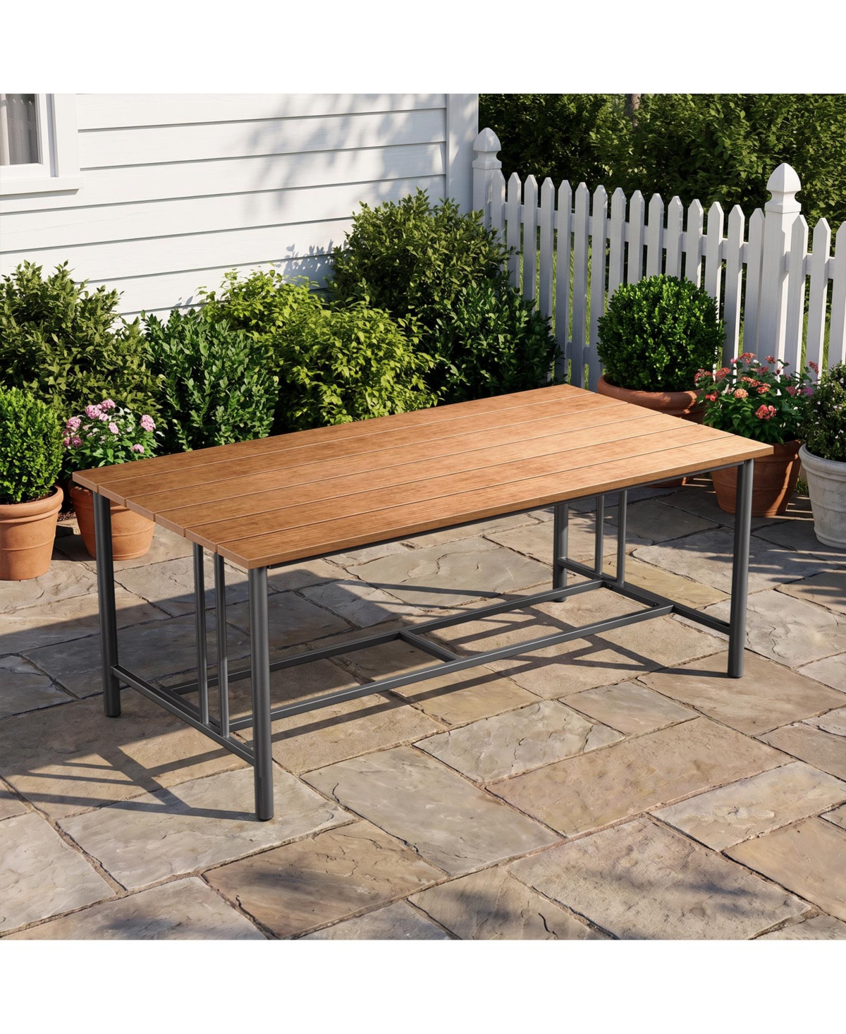 Pocassy Outdoor Coffee Table 42"L x 22"W 16.5"H Rectangle Weather-Resistant Patio Table, Metal Heavy-Duty Frame Side