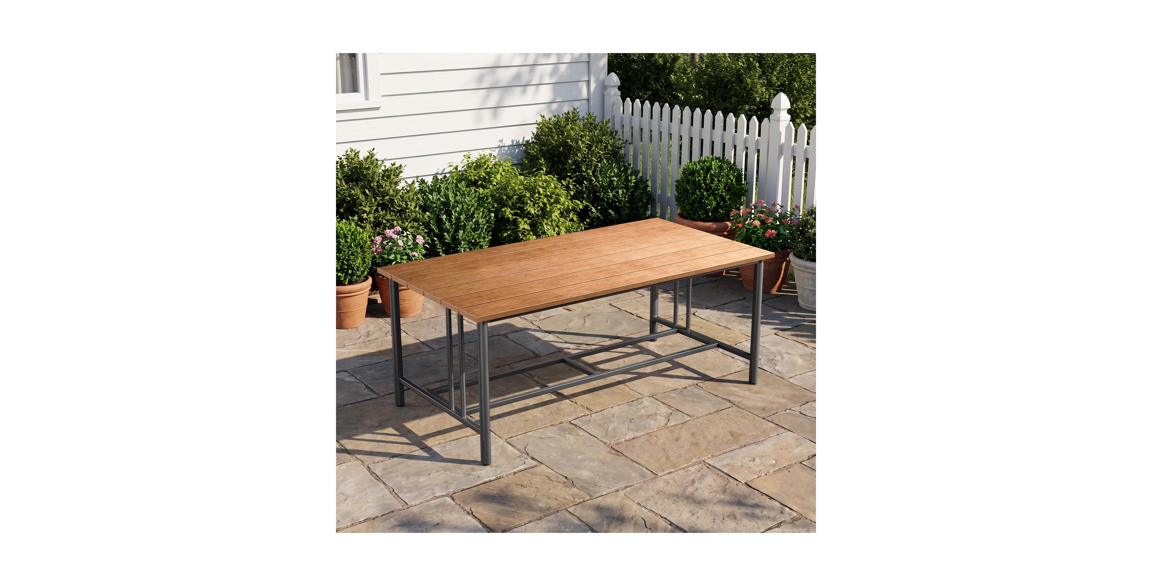 Pocassy Outdoor Coffee Table 42"L x 22"W 16.5"H Rectangle Weather-Resistant Patio Table, Metal Heavy-Duty Frame Side
