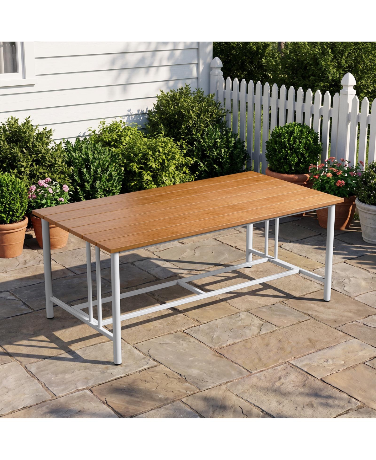 Pocassy Outdoor Coffee Table 42"L x 22"W x 16.5"H Rectangle Weather-Resistant Patio Coffee Table, Metal Heavy-Duty Frame Coffee Side Table - White
