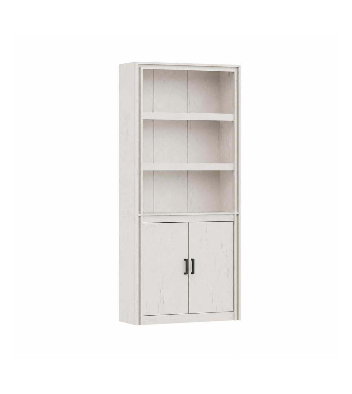 homfan 71 Tall Farmhouse Bookcase with 2 Doors 5-Shelf Display Storage Unit Industrial Wood Bookshelf for Bedroom Living Room and Home Office - White