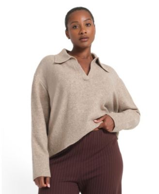 Plus Size Nellie Relaxed-Fit Collared V-Neck Acrylic/Wool-Blend Sweater