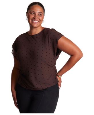 Plus Size Sable Polka-Dot Pleated-Side-Seam Blouse