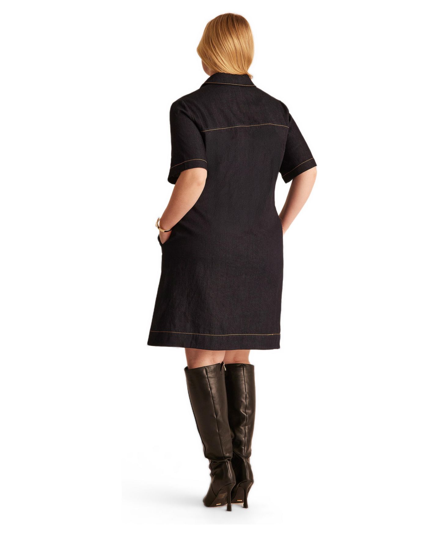 Женское платье ESTELLE Plus Size Avah Collared Denim Shift, цвет: Индиго чёрный — фото 3