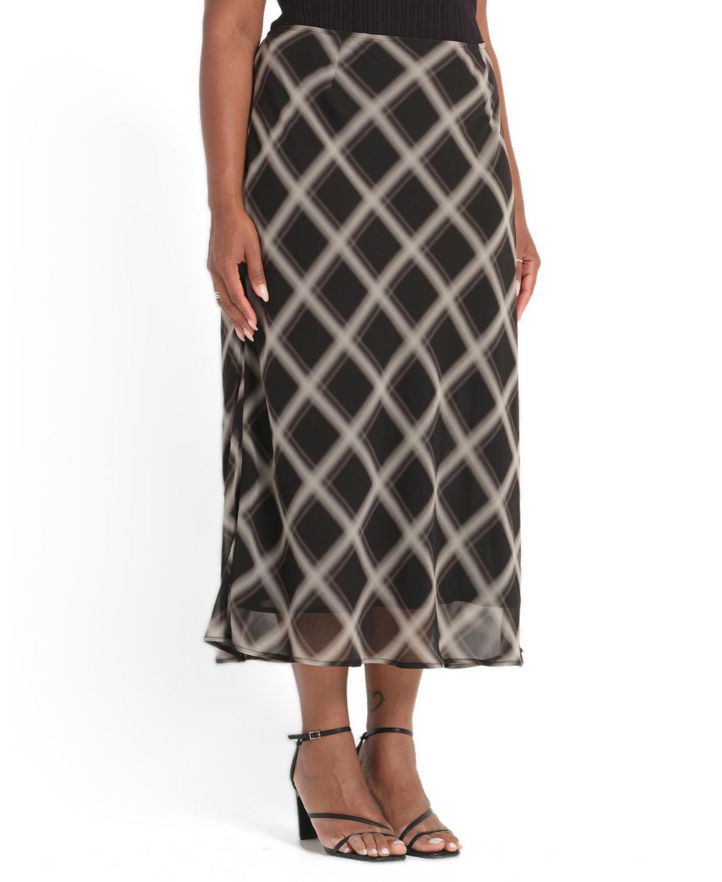 Женская юбка ESTELLE Cameron Check A-Line Elasticated Midi, цвет: Чёрный / Бежевый — фото 2
