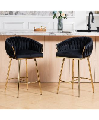 26" Velvet Counter Stools with Hand-Wave Back, Set of 2