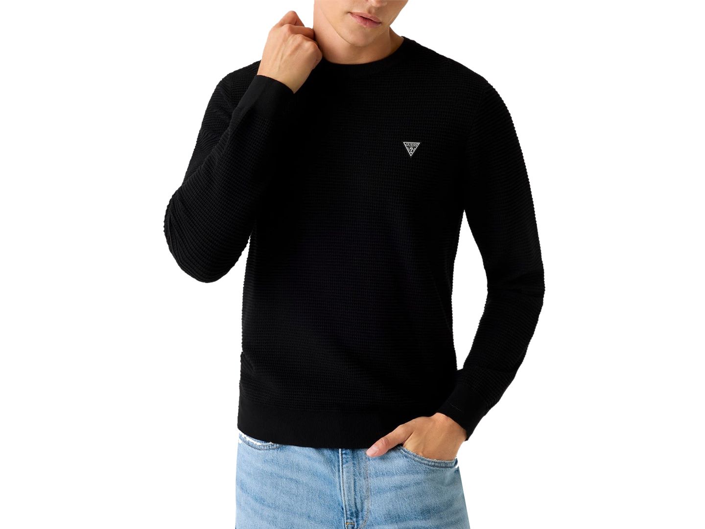 Мужской свитер GUESS Waffle Stitch Long-Sleeve Regular-Fit, цвет: Чёрный — фото 1