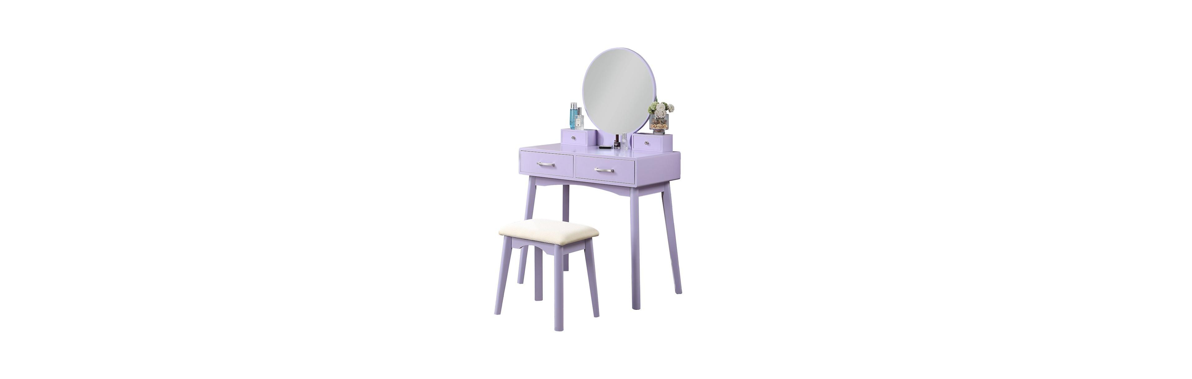Roundhill Furniture Liannon Contemporary Wood Vanity and Stool Set, Purple
