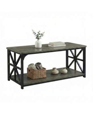 2-Tier Coffee Table, Industrial Accent Table with Dual Star-shaped Metal Frames
