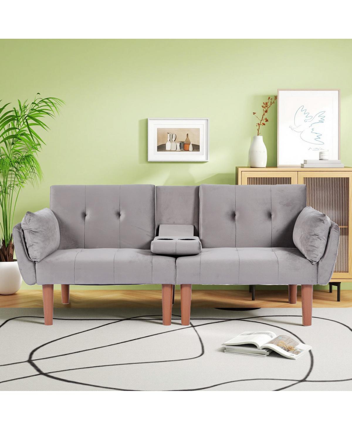 Streamdale Furniture 72" Foldable Velvet 2-Person Double Sofa Couch for Living Room