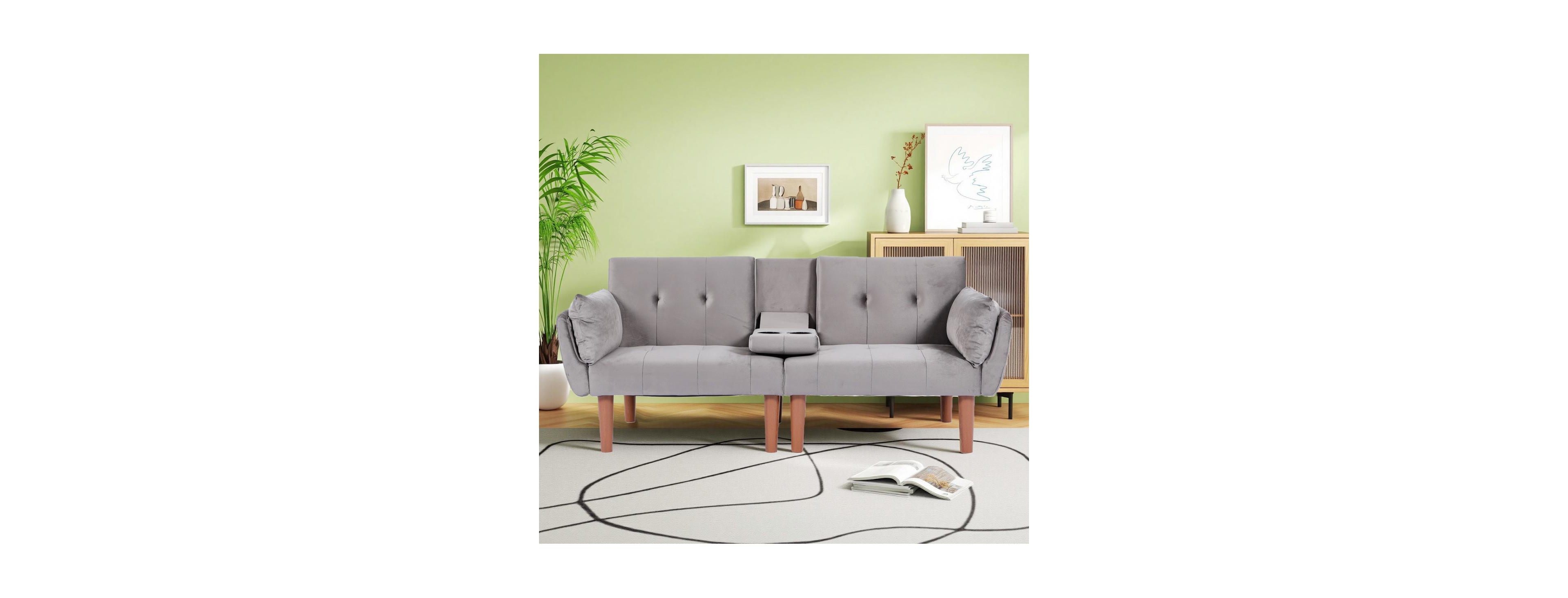 Streamdale Furniture 72" Foldable Velvet 2-Person Double Sofa Couch for Living Room