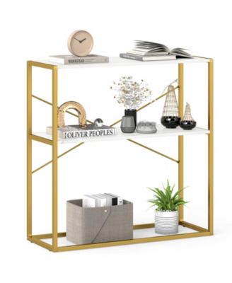 36" Console Table 2 Tier Entryway Table with Wooden Open Shelves and Metal Frame