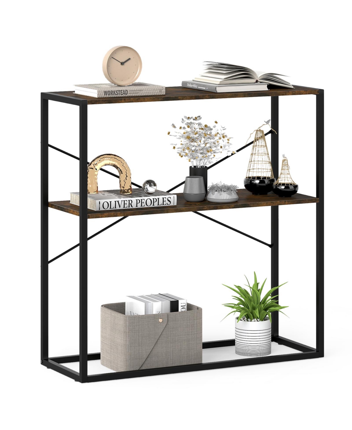 Mecale 36" Console Table 2 Tier Entryway with Wooden Open Shelves and Metal Frame