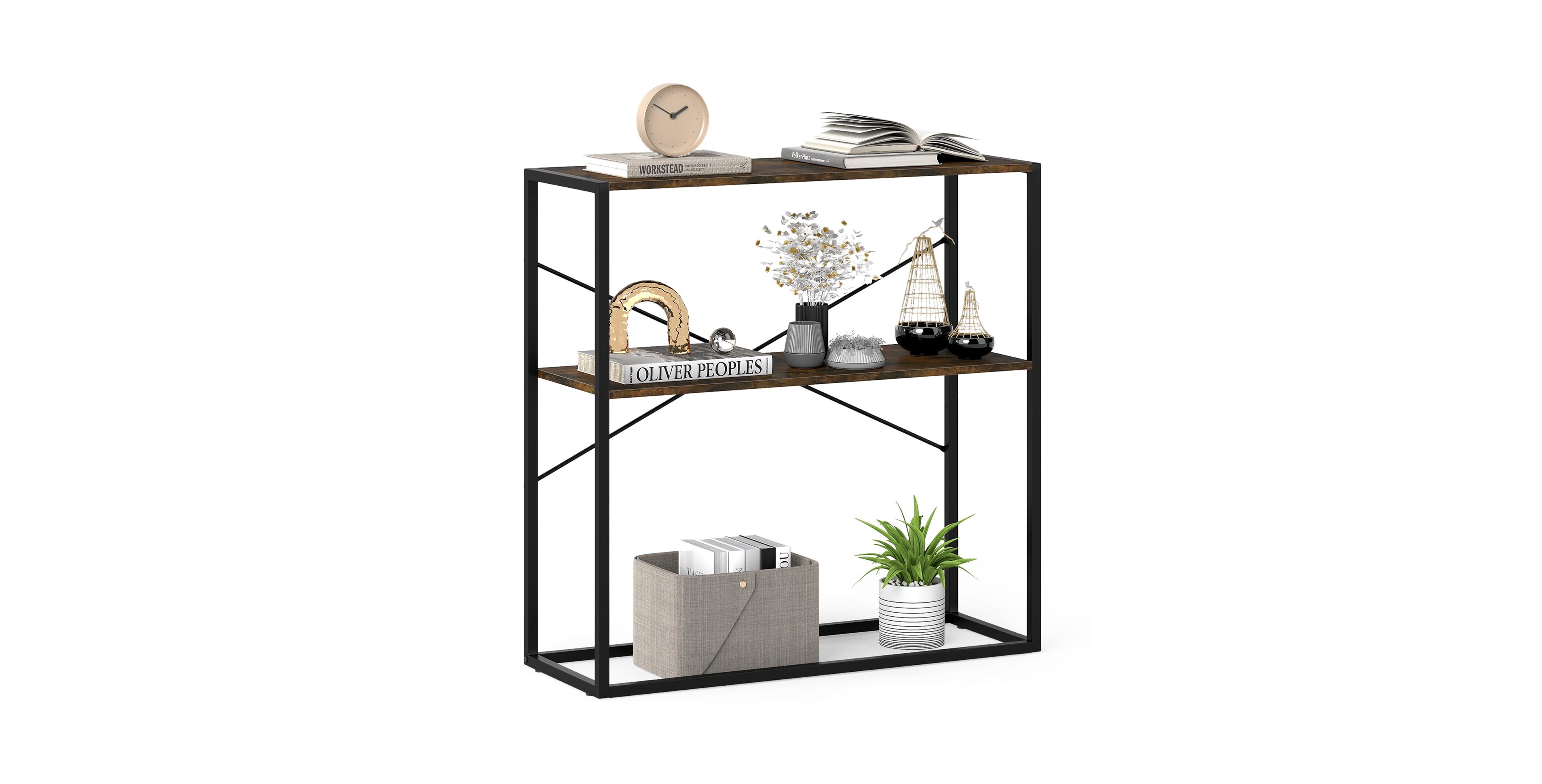 Mecale 36" Console Table 2 Tier Entryway with Wooden Open Shelves and Metal Frame