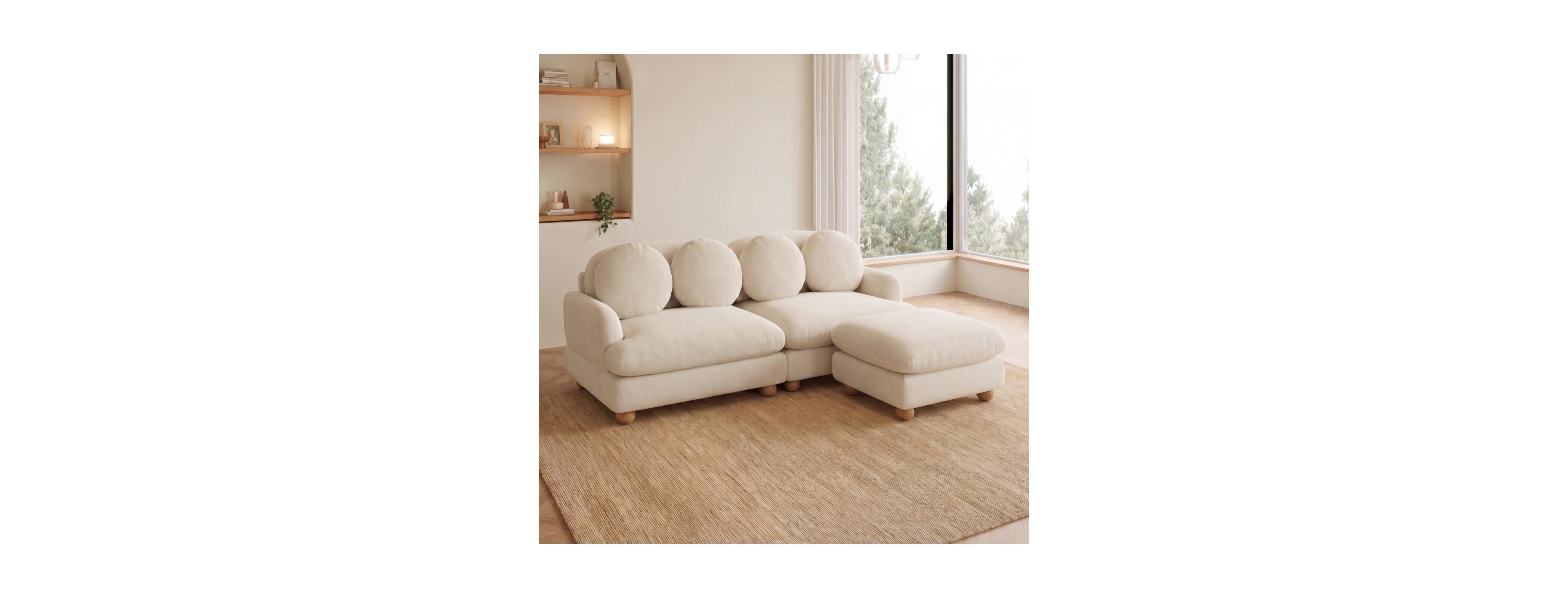 Streamdale Furniture Comfy Chenille 3-Seater Loveseat Sofa with Ottoman and 4 Pillows