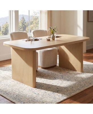 Natural Oak Veneer Ribbed Leg Dining Table, 68.7