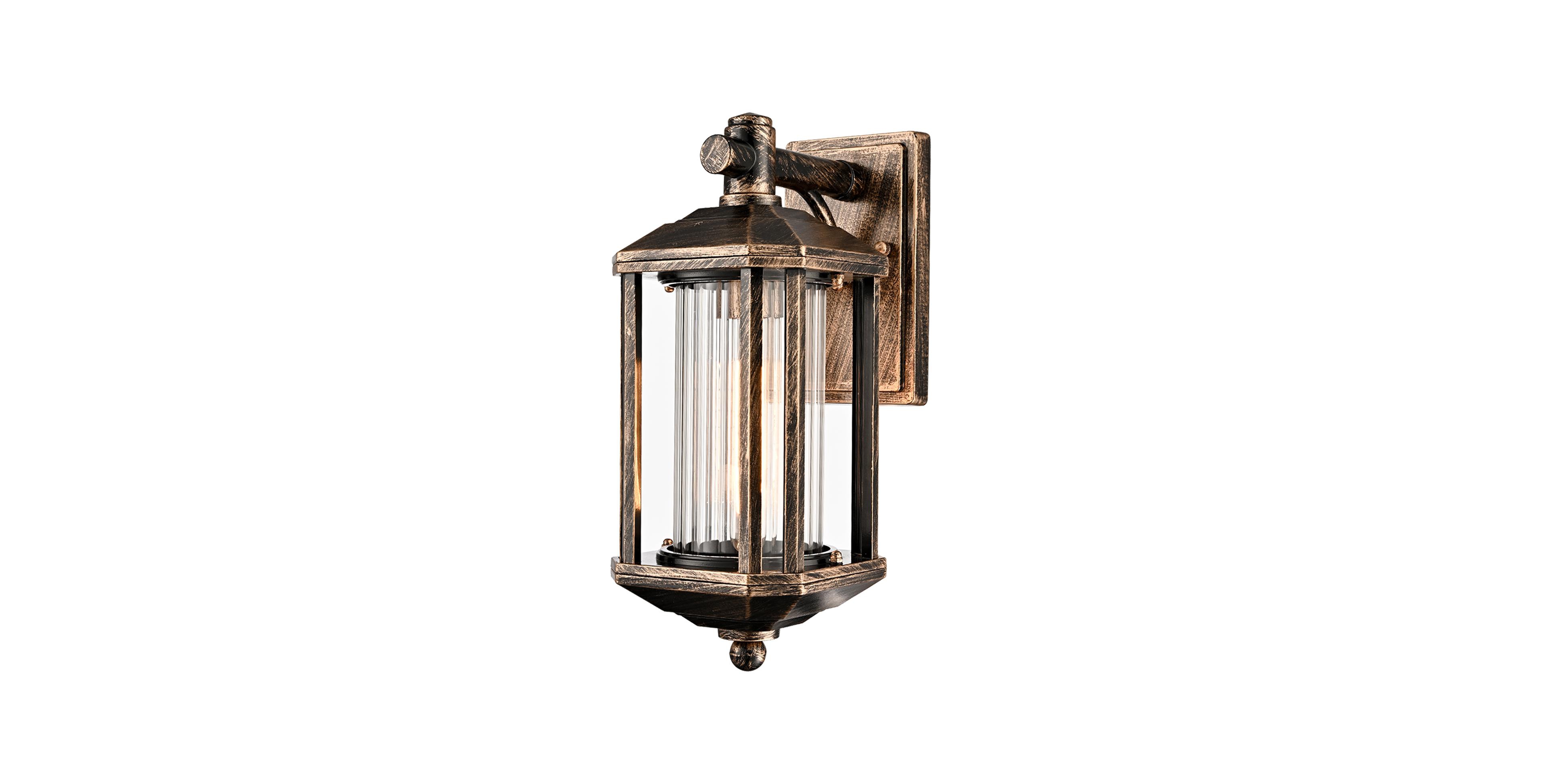 Claxy Vintage Outdoor Wall Light Fixtures Antiqued Gold Waterproof Exterior Wall Lantern with Clear Glass Shade