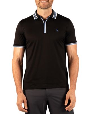 Men's Quarter-Zip Mesh Stripe Polo Shirt