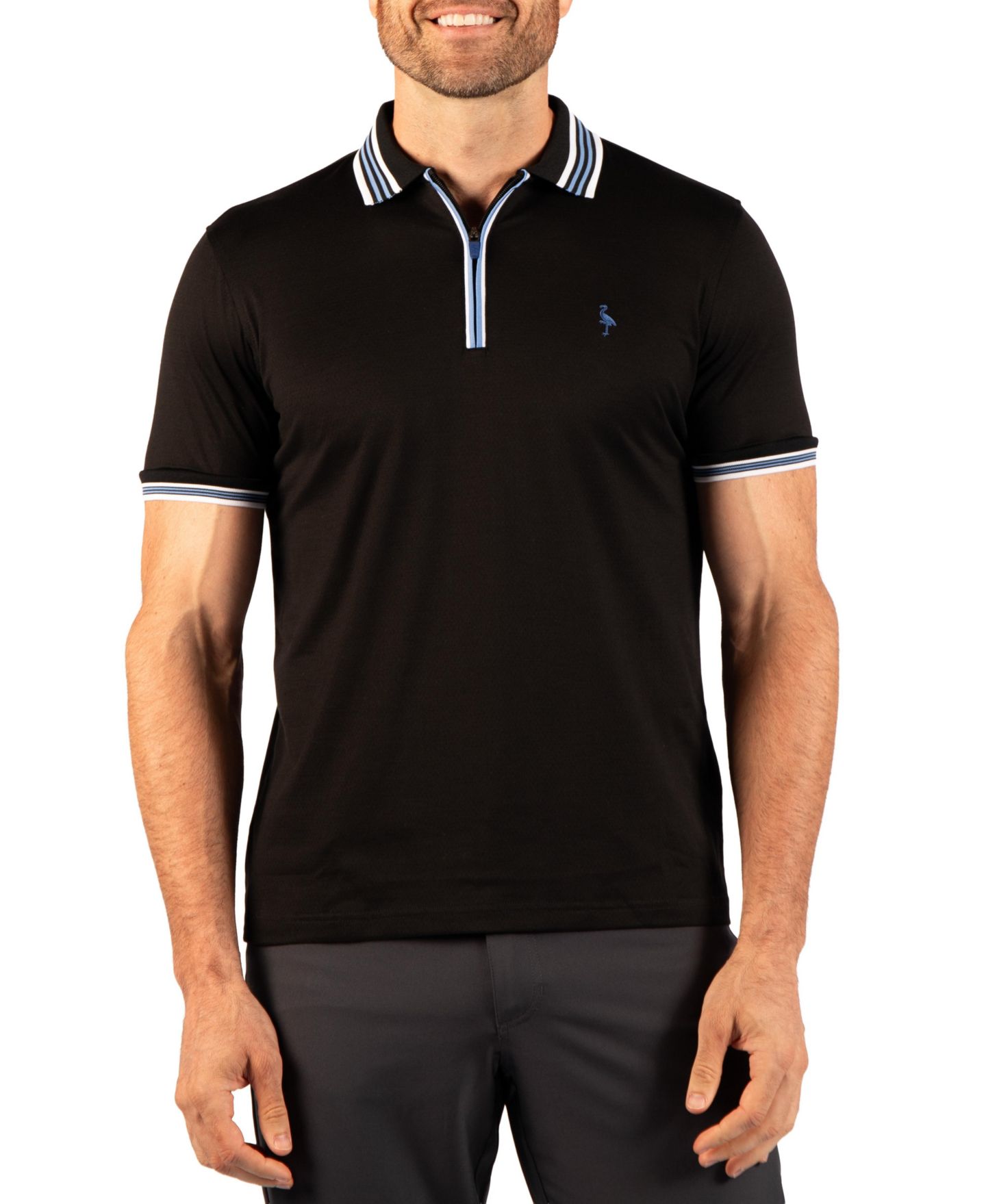Мужское поло Tailorbyrd Quarter-Zip Mesh Stripe Polo Shirt, цвет: Чёрный — фото 1