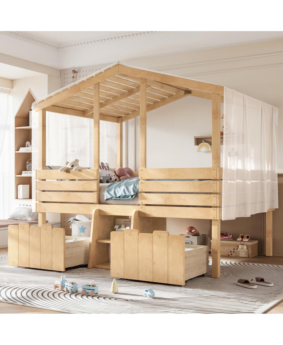 Streamdale Furniture Full House Loft Bed with Stairs and Storage