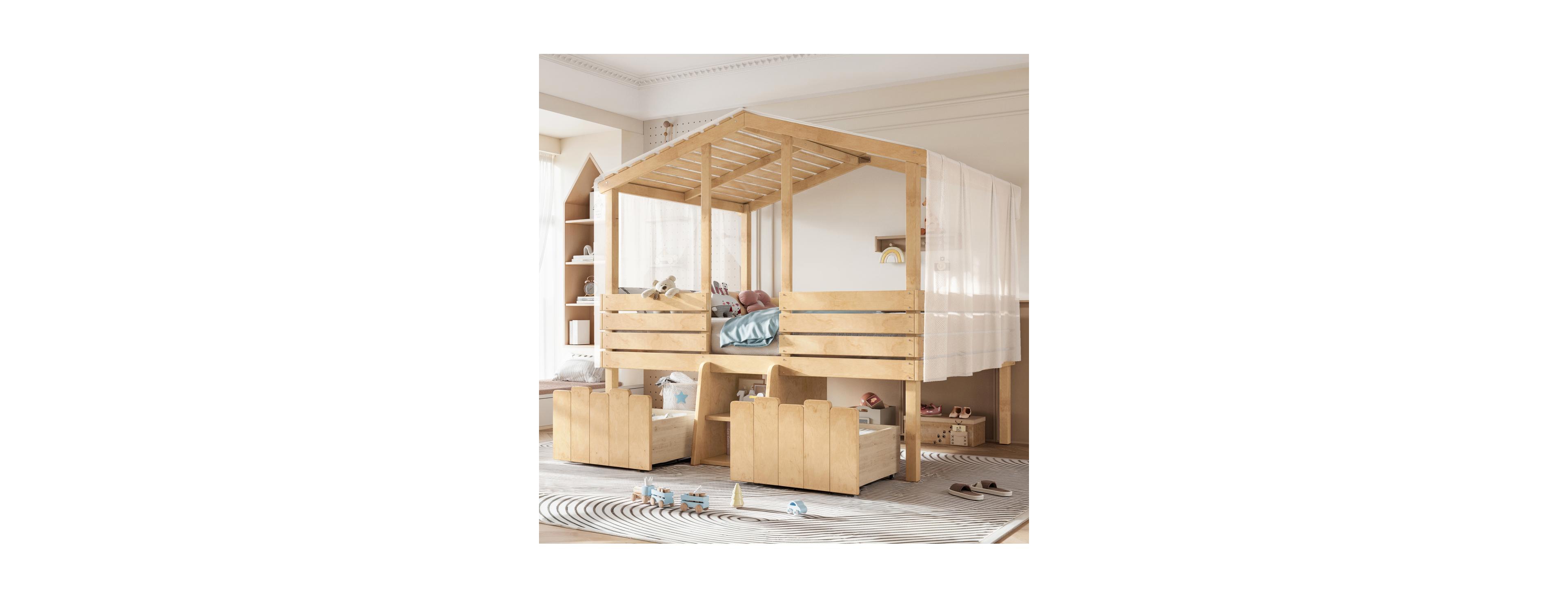 Streamdale Furniture Full House Loft Bed with Stairs and Storage
