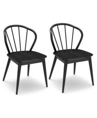 Wooden Dining Chair Set of 2 with High Spindle Back and Wide Seat