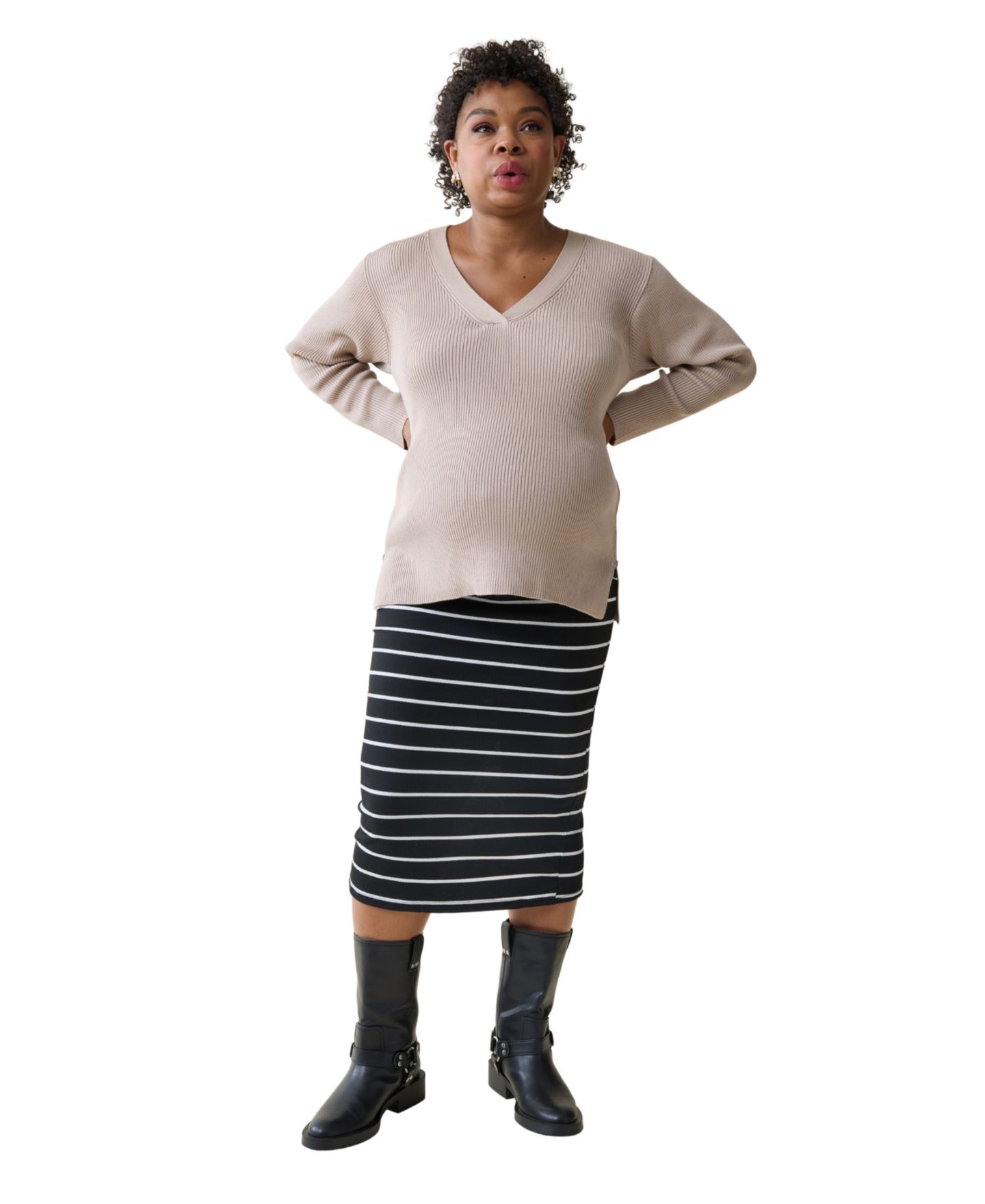 Женский свитер Ingrid + Isabel Maternity The EveryWear Nursing Ribbed-Knit Long-Sleeve Sweater, цвет: Бежевый — фото 2