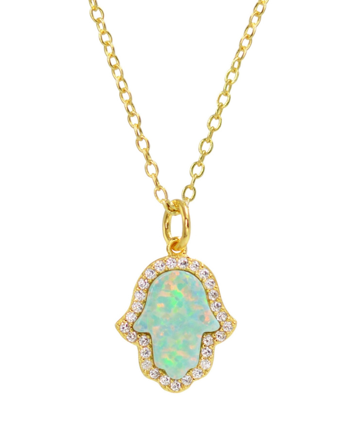 Kamaria Hamsa Hand Necklace with Lab Grown Opal in 14k Gold Plated Sterling Silver - Light green opal