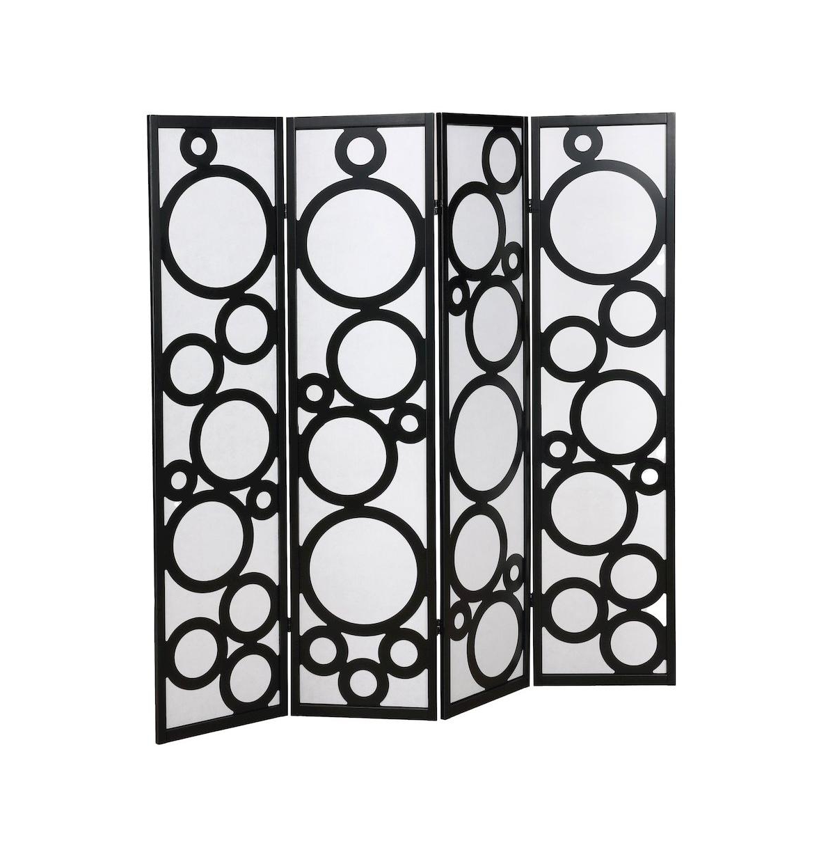 Roundhill Furniture Arvada 4-Panel Wood Room Divider with Circle Pattern - Black