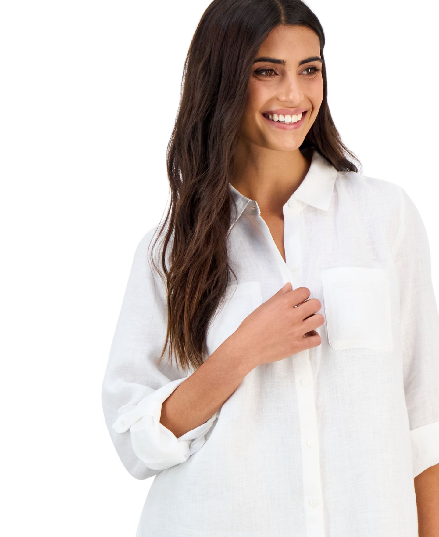 Женская рубашка Charter Club Petite Linen 3/4-Sleeve Roll-Tab, цвет: Яркий белый — фото 4