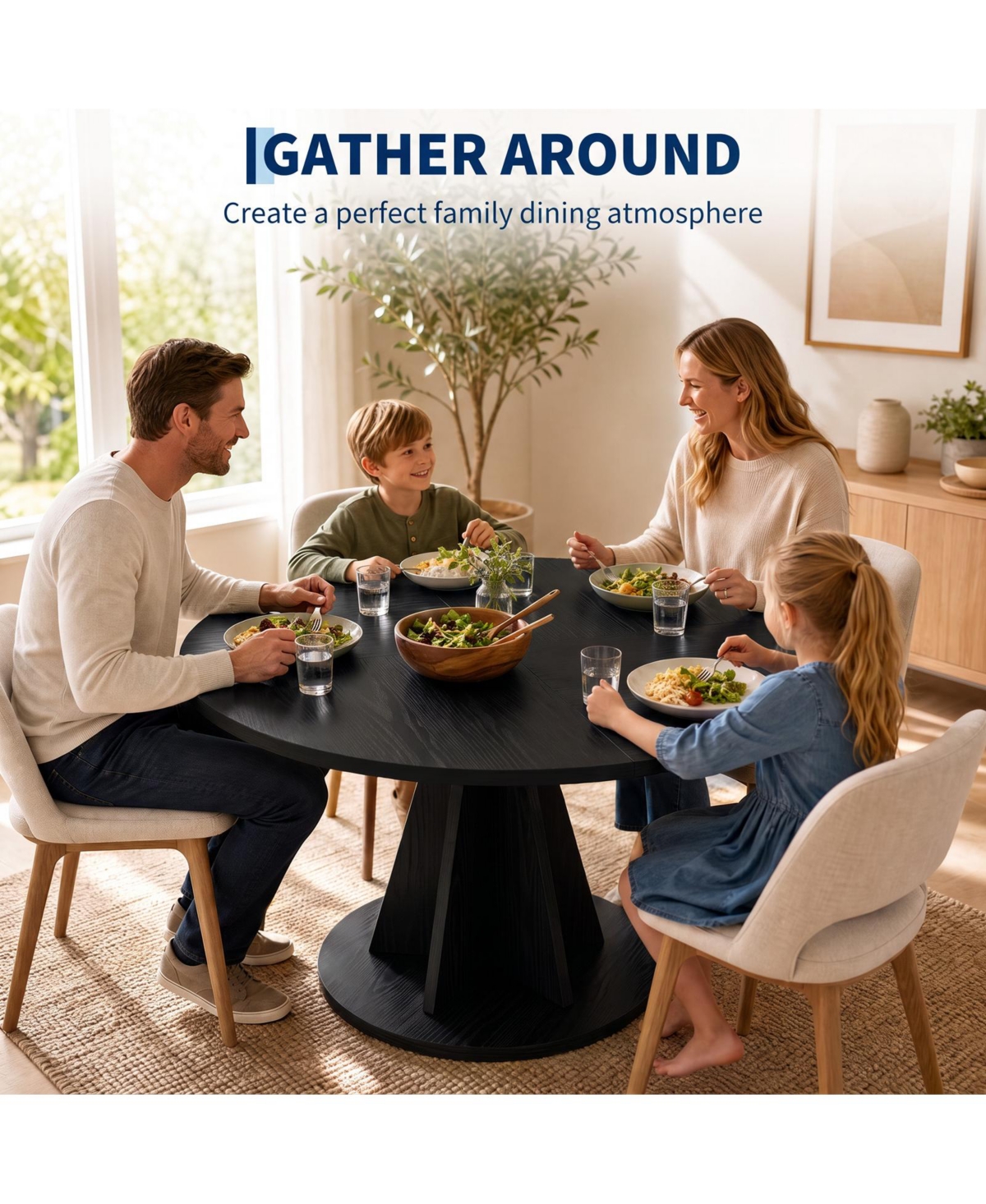 homfan Round Dining Table, Modern Pedestal Kitchen Table with 1.18" Thick Tabletop & Sturdy Base, Seats 4